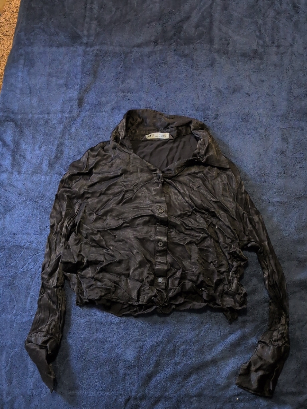 Zara Black Wrinkled Button Up Shirt